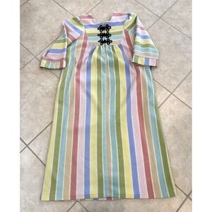 VTG Saybury‎ L? Rainbow Striped House Coat Dress Pullover Maxi